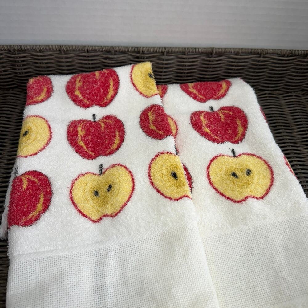Vintage Charles Craft Apple Dish Towels 3” Band To  Cross Stitch On Set of 2